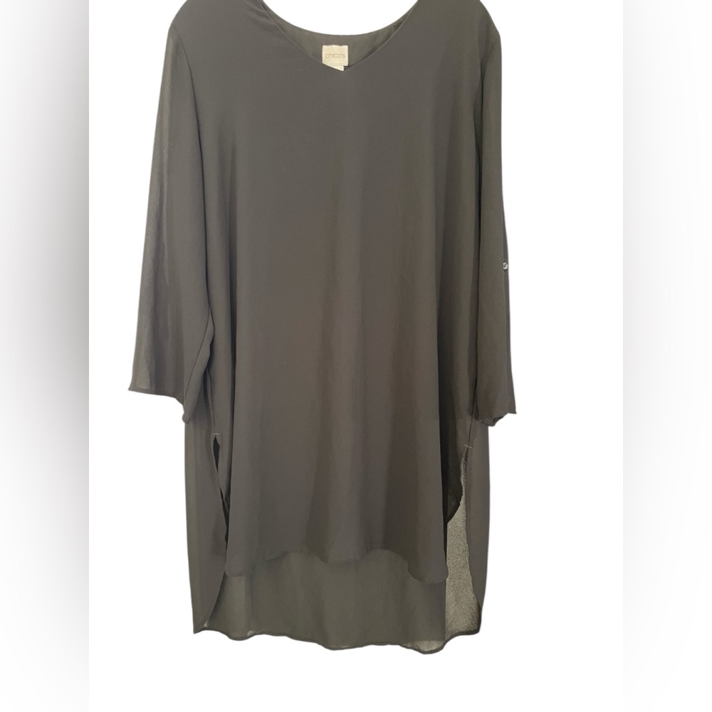 Chico’s Size 3 Elegant Women's Black Top 3/4 sleeve blouse